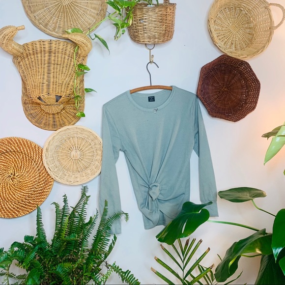 vtg vsco 90s sage green waffle weave long sleeve - Picture 4 of 6